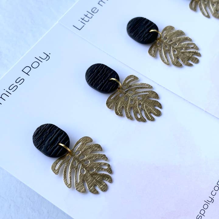 Little Miss Poly - Wholesale Dangle earrings - Gold Lust - Black Gold Leaf0