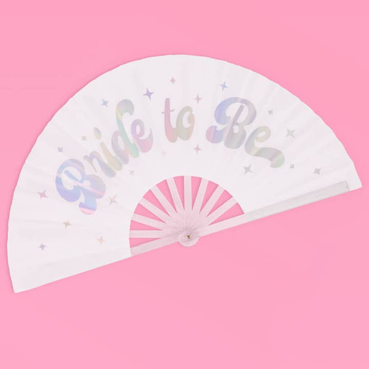 xo, Fetti - Wholesale Handheld Folding Fan - Bride to Be Iridescent Folding Fan | Bachelorette Bridal