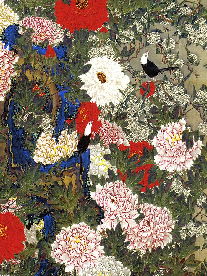 Pájaros y peonías (detalle) de Ito Jakuchu, c.1750 - Papel de regalo para venta al por mayor de Flashback Shop