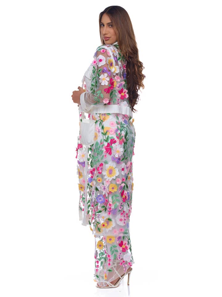 White DIN-001 DIVINE FLORAL DUSTER JACKET for wholesale on Faire