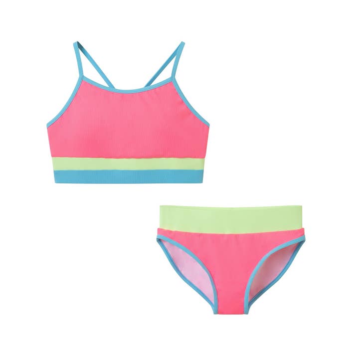 Tween Girls Rib Colorblock Bikini | Pink for wholesale by Andy & Evan