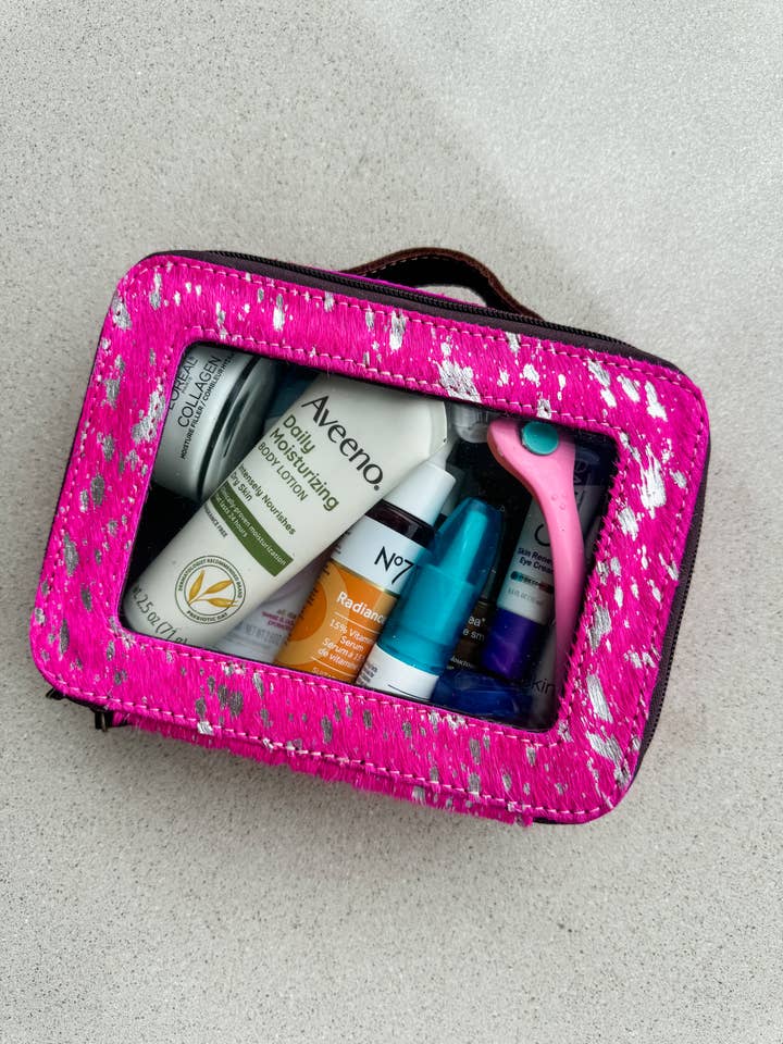 Cowhide Cosmetic Case - Toiletry Makeup Travel Bag for wholesale by Boho Ranch Shop