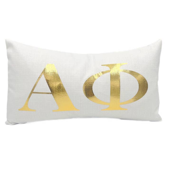 Alpha Phi Guldfolie Grekiska Bokstäver Sorority Kudde för wholesale av Rachel Brooks Design, LLC