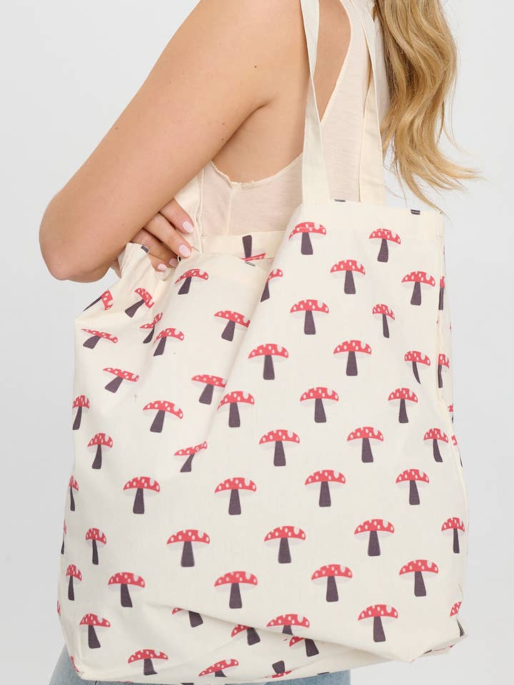 MUSHROOM ALL OVER PRINT TOTE BAGS for wholesale by SM WARDROBE