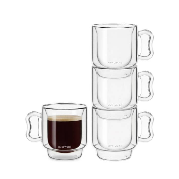 Ovalware - Wholesale Coffee/Tea Cup - Double Wall Espresso Glass Cups | 4oz | Set of 2 or 410