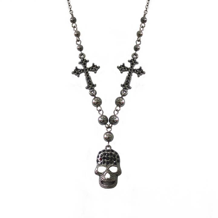 Western Fashion - Wholesale Pendant/Charm Necklace - skull with cross necklace ..Size 1.8×0.6in..Length 15+3in