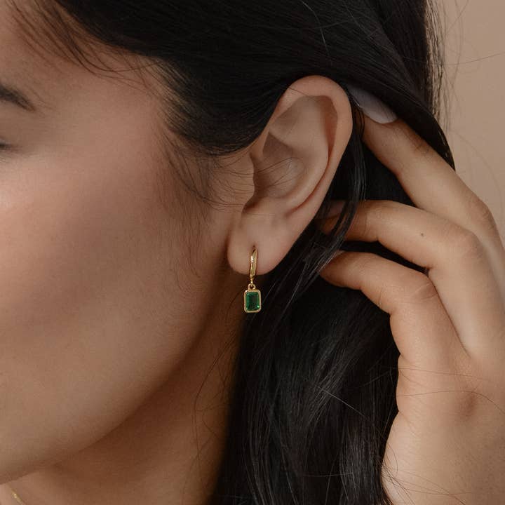 Vienna Drop Stone Huggies w Green Stone for wholesale by Au 79