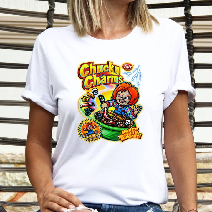 Londas Tees and Tumblers - Wholesale T-shirt (graphic) – women's - Chucky Charms Halloween T-shirt0