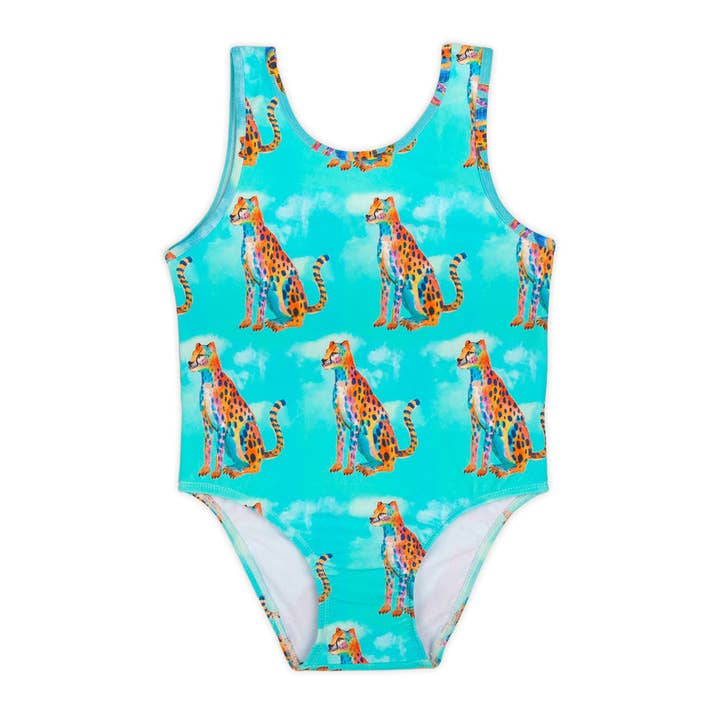 Shimmering Cheetah Girls Sleeveless Swimsuit for wholesale by Cheeky Chickadee