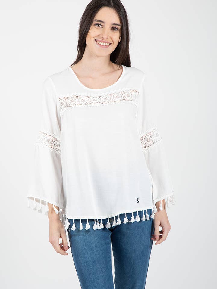 BIANCO Blusa con ricamo in vendita all'ingrosso su Faire1