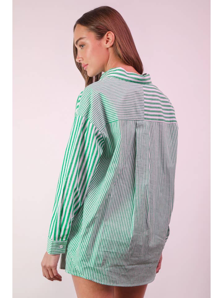 VERY J - Wholesale Lounge Set - Women's - NT12020SET-Striped Oversized Comfy Shirt Top & Shorts Set10