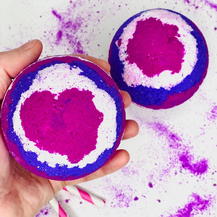 Handmade Strawberry Galaxy Large XL Sphere Pink Bath Bomb for wholesale by Heavenly Bubbles