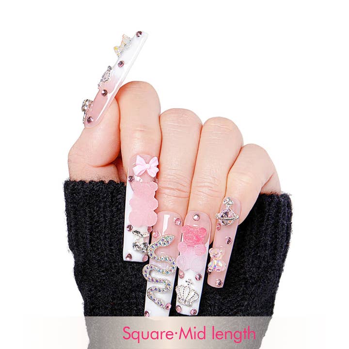 LOVFUL Gummy Bear Glam Handmade Reusable Full Cover Press on Nails for wholesale by Laflare