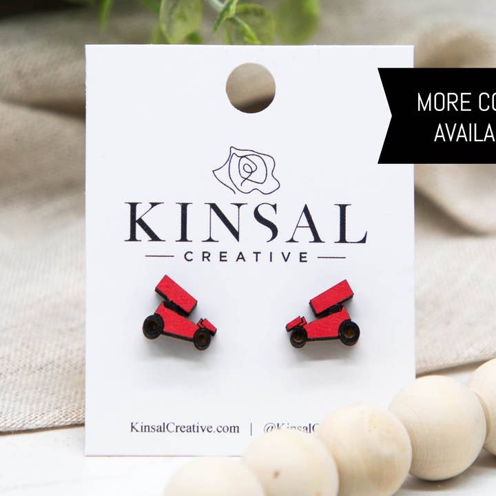 Sprint Car Wood Stud Earrings for wholesale by Kinsal Creative