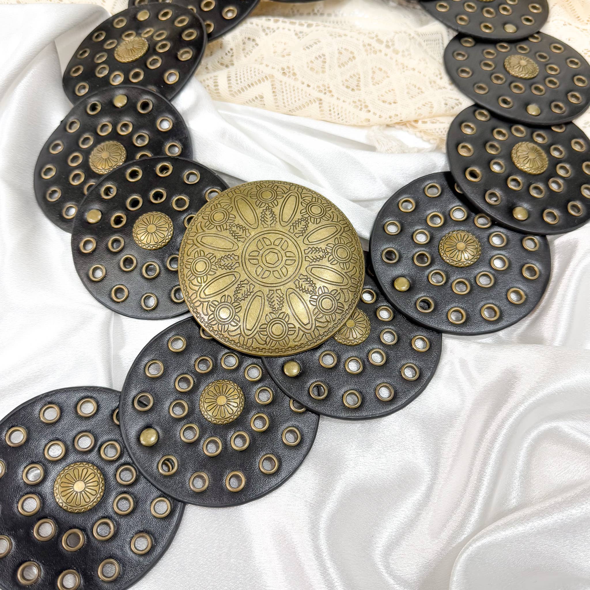 Karma Nepal Crafts - Wholesale Belt - Women's - Boho Big Disc Studded  90s Vintage Vibe Belts7