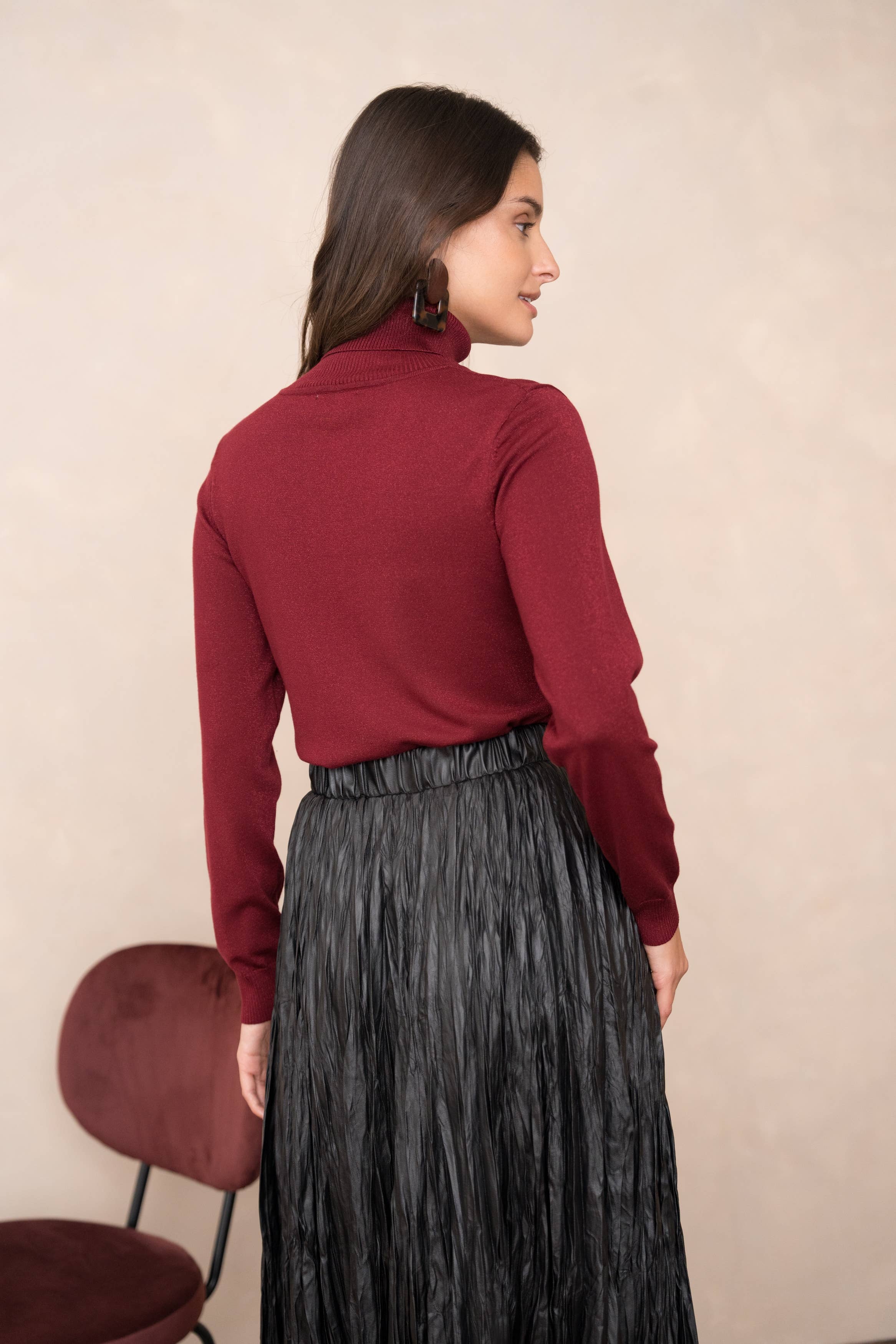 CHOKLATE PARIS – Pulôver - Mulher por atacado – Suéter gola alta em malha de Tencel e lurex - 880915