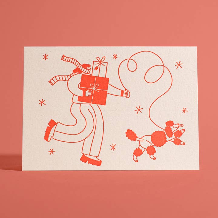 Carte de vœux en letterpress "Promenade hivernale avec chien" pour la vente par Half Pint Studio