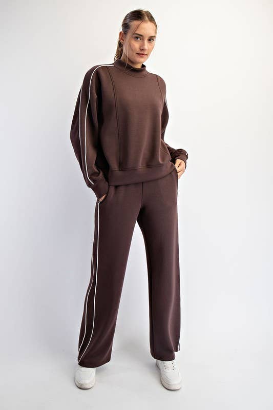 Sunday Morning - Vendita all'ingrosso Felpa - Donna - T540037-Top a Collo Alto in Modal Scuba con Due Righe a Contrasto24