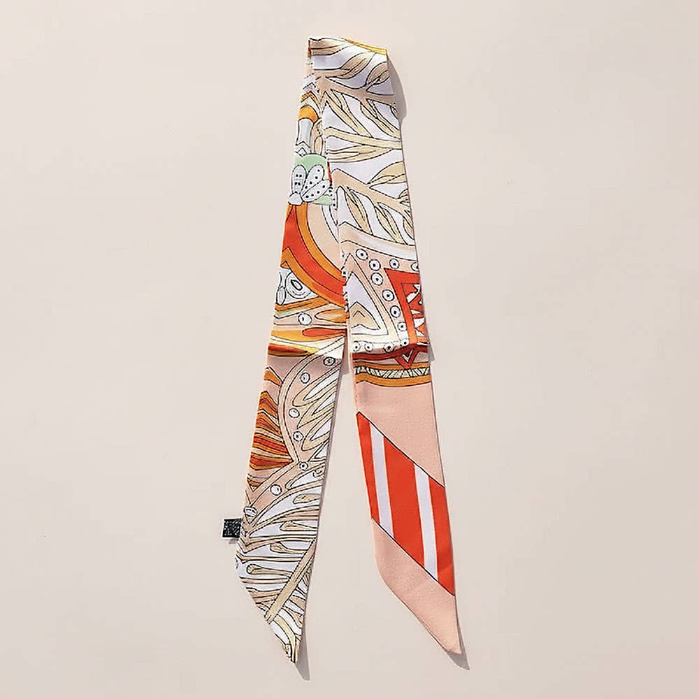Sensibling Corp. - Wholesale Scarf - Women's - Abstract Pattern Printed Twilly Skinny Scarf4