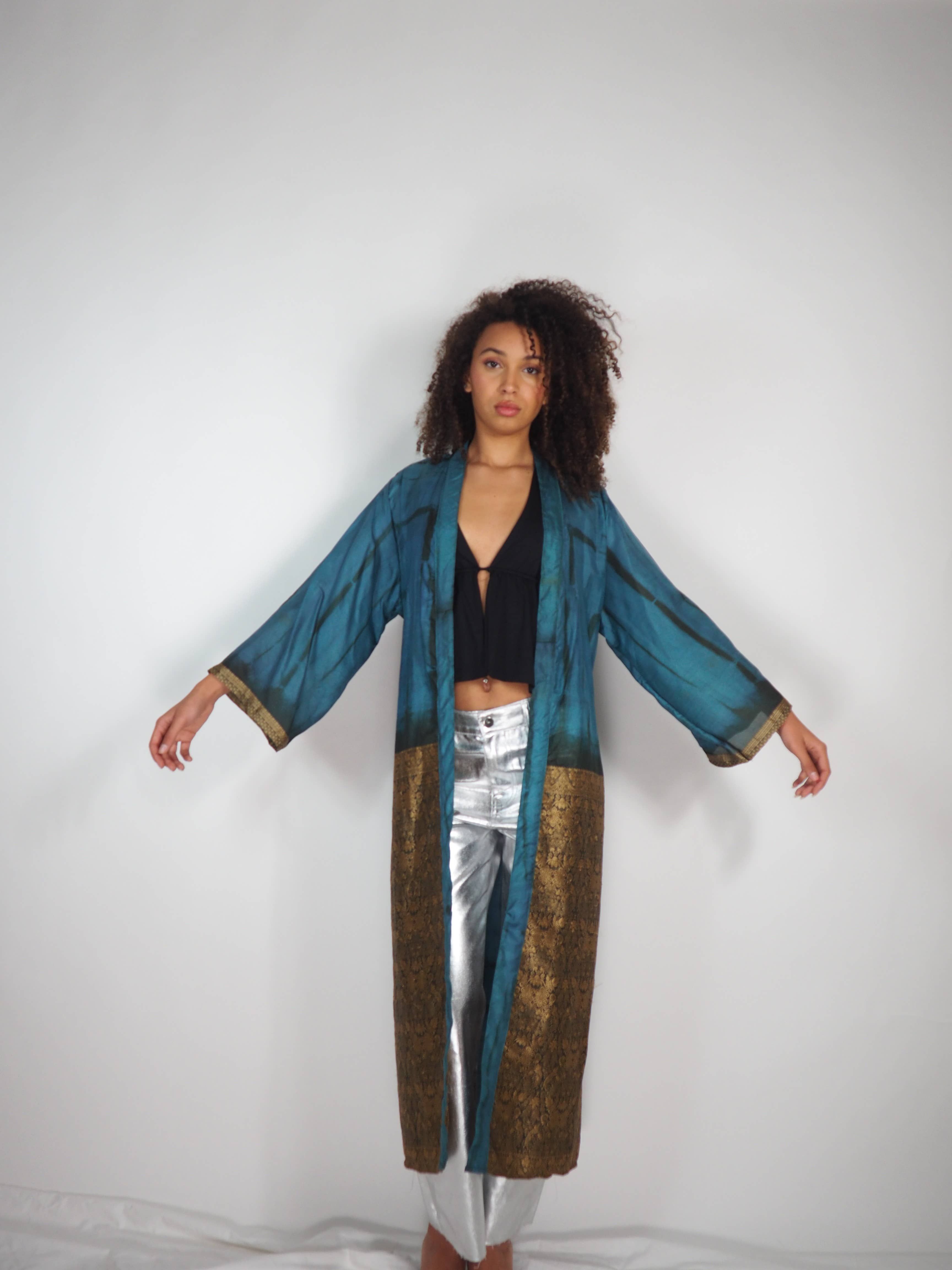 Vagabond Ibiza - Wholesale Kimono - Women's - The Kardash Kimono Long – Up-cycled Vintage Sari Kimono 30