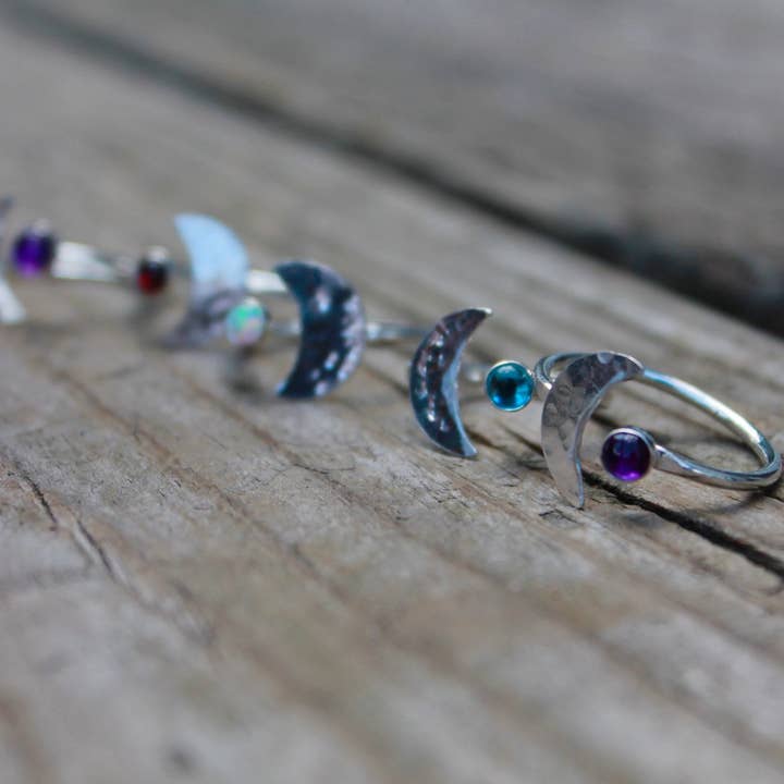 Kitty Stoykovich Designs - Wholesale Single Stone/Solitaire Ring - Moon Ring With Stone In Silver Adjustable4