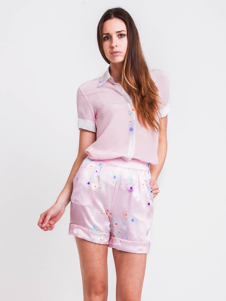 Tailored Silk Short Pink Beach Flower for wholesale by Sophie Cameron Davies