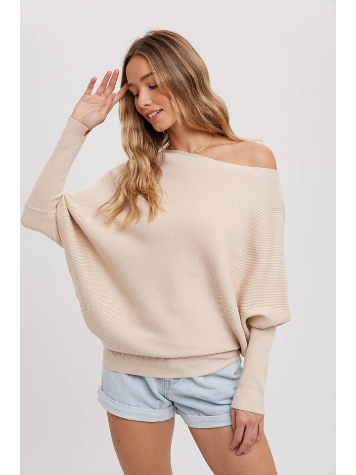 Bluivy - Wholesale Knit Sweater - Women's - ASYMMETRICAL OPEN SHOULDER DOLMAN PULLOVER38