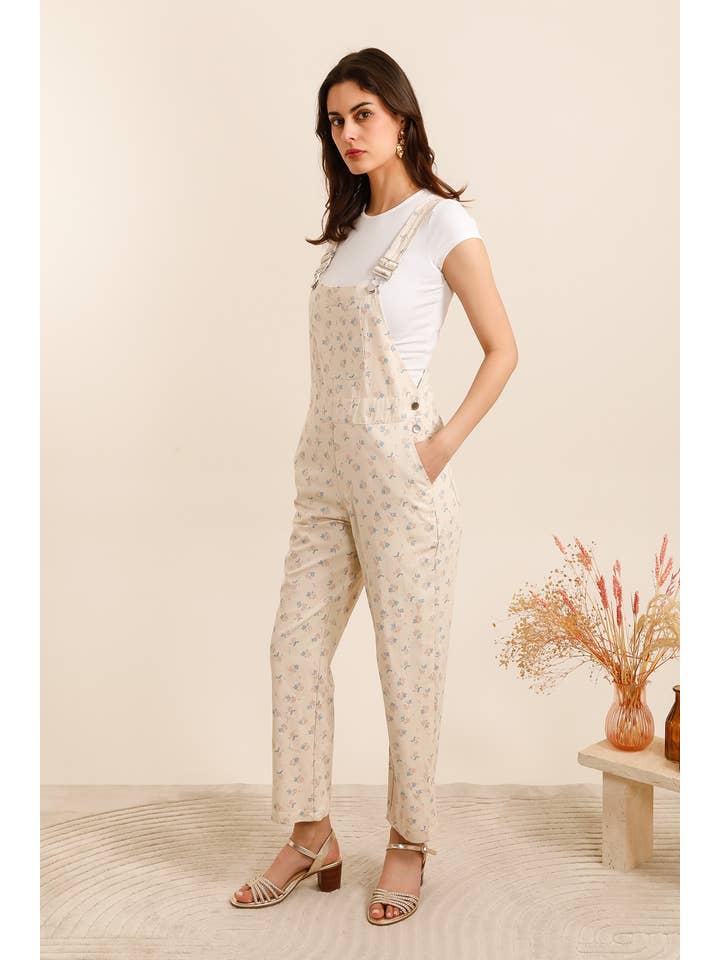 beige Salopette vintage 5782 con stampa floreale e taschino in vendita all'ingrosso su Faire2