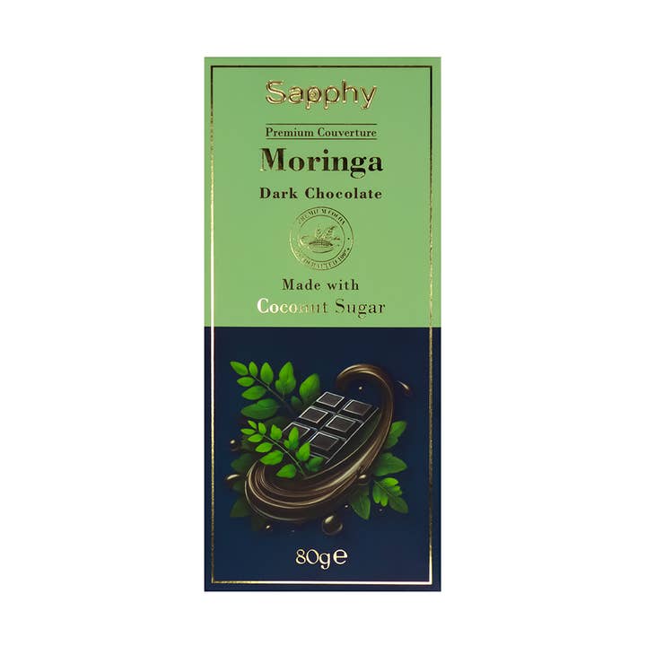 Sapphy Premium Moringa Dark Chocolate – 80g | Made with Coconut Sugar & Antioxidant-Rich Moringa for wholesale by Sapphy