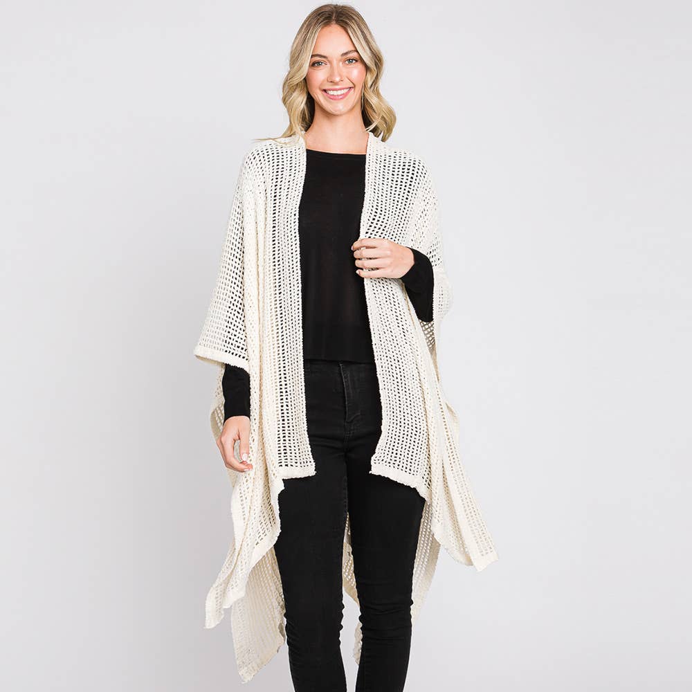 Sensibling Corp. – wholesale Poncho - Dam – Solid Chenille Virkad Ruana Poncho18