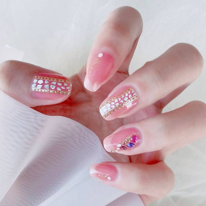 ClebleNails – wholesale Nail art/decal – Pink Pastel Nail Wraps / Neutral Transparent Nail Polish Strips / Silver Gold 3D Gem Stripe Nail Stickers / Spring Nail Wraps Free Shipping2