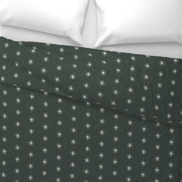 Evergreen Snowflake Duvet for wholesale by Fox & Willow Design Studio