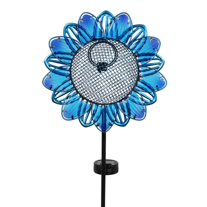 Solar Blue Sunflower Bird Feeder Stake for wholesale by Exhart