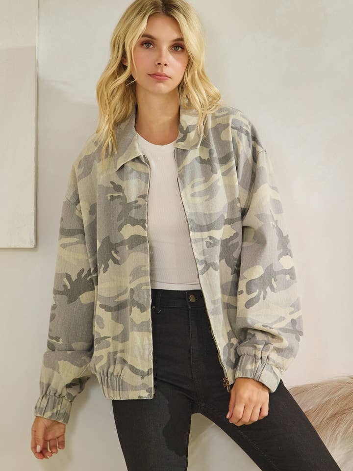 THE HARPER WASHED CAMO BOMBER JACKET for wholesale by Star Drop