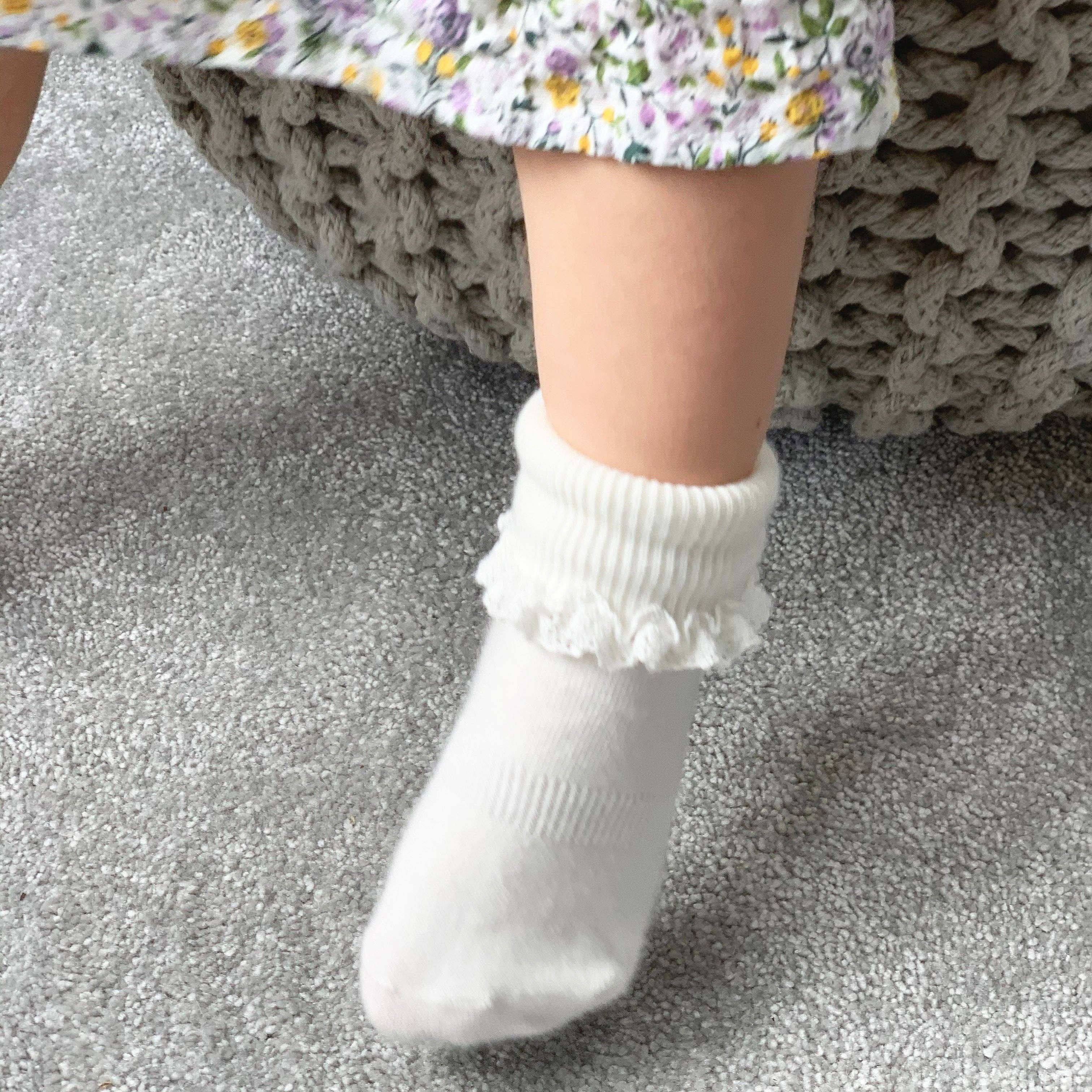 The Little Sock Company - Wholesale Socks - Kids & Baby - Frilly Non-Slip Stay-On Baby and Toddler Socks - Pearl White5