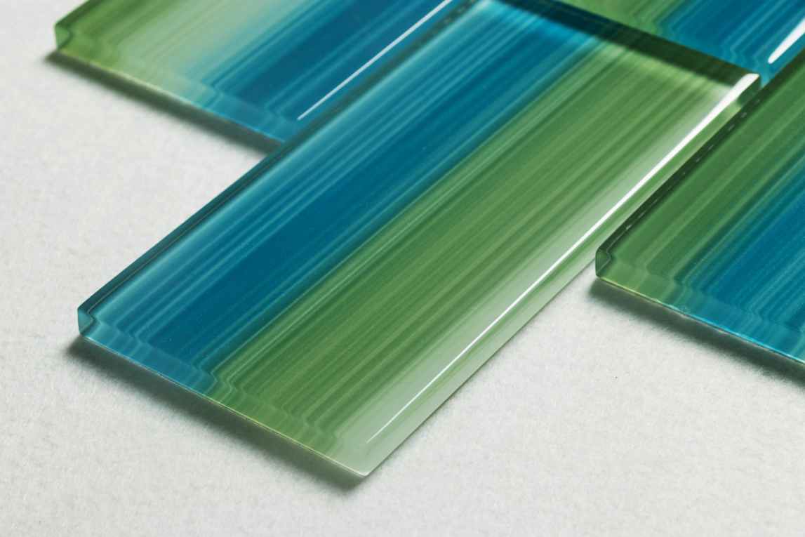 WS Tiles - Wholesale Wall Tile - Hand Painted 3" x 6" Glass Mosaic Subway Tile, Backsplash for Kitchen and Bathroom - 5 Square Feet Per Carton - Hand Painted Shades of Green and Blue3