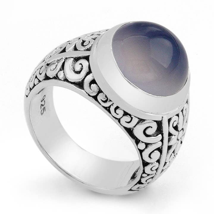 Bague en pierre de lune en argent sterling artisanale balinaise pour la vente par Damai Designs