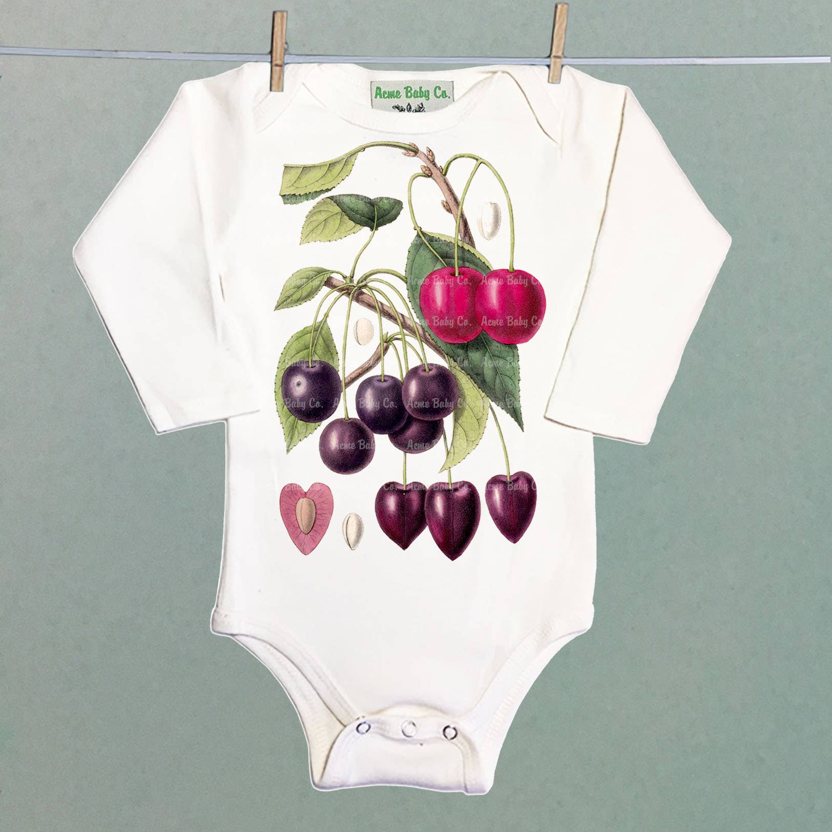 REMOVED BRAND - Wholesale Bodysuit (Non-Footed) - Baby - Vintage Botanical Cherries Organic Bodysuit2