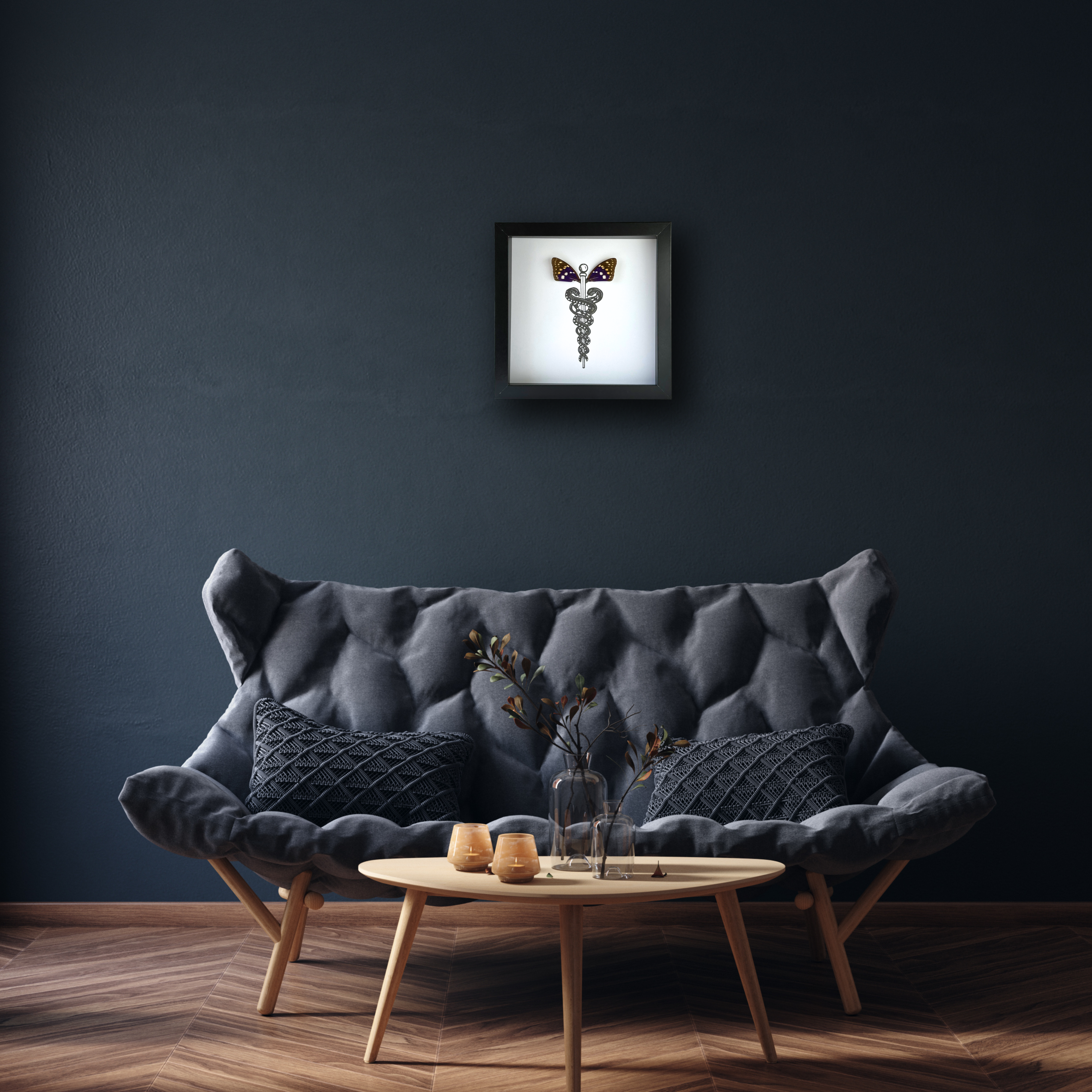 Isms - Wholesale Wall Accent - Caduceus Medical Symbol Framed Art with Real Butterfly Wings5