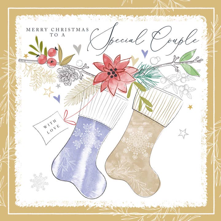 Merry Christmas to a Special Couple with love - stockings for wholesale by Katie Phythian Design