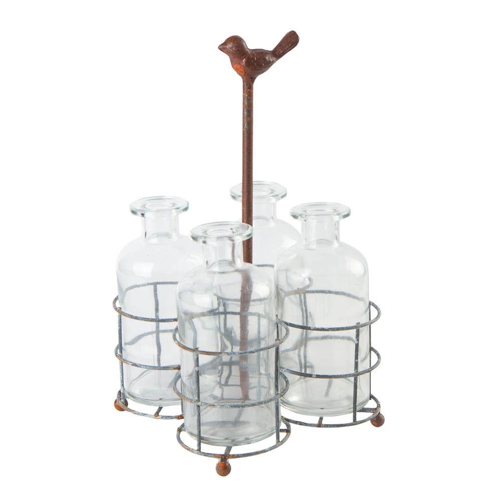 Factory Direct Craft - Vente Paniers - Caddy en fil métallique rustique et vieilli avec vases en verre1