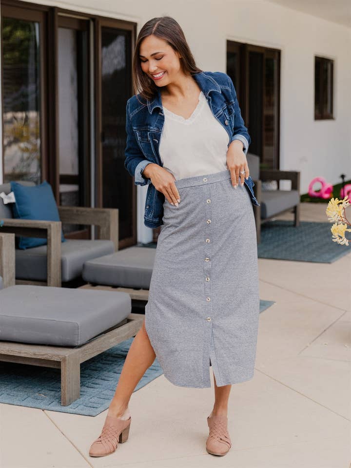 Tickled Teal - Wholesale Skirt - Women's - Scoop Hem Button Lyla Skirt7