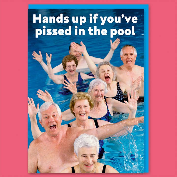 Hands up in the pool Greeting Card for wholesale by Dean Morris Cards