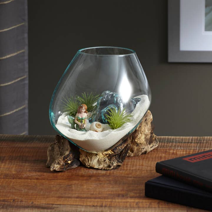 Cohasset Gifts - Wholesale Sculpture - Molten Glass & Wood Sculpture - Approx 20cm across2