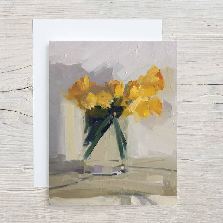 F88 Spring Daffodils A2 Note Card and Envelope for wholesale by Amy Brnger Art and Paperworks