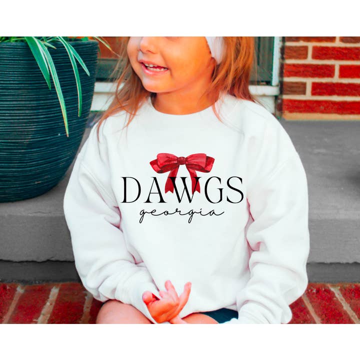 YOUTH Preppy Dawgs Coquette Bow Sweatshirt Georgia Kids for wholesale by Gia Gifts Boutique