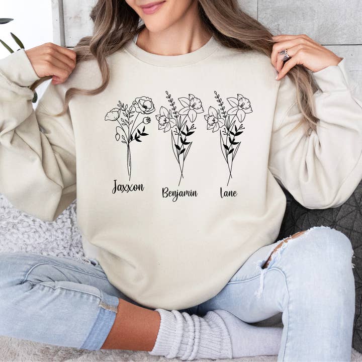 Custom Birthflower Crewneck for wholesale by Mad Design Co. Ltd