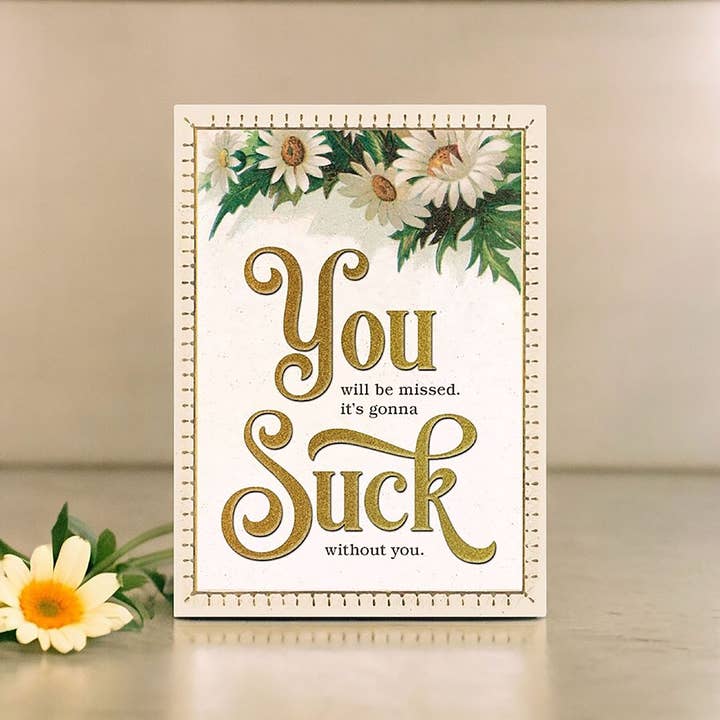 Bad Betty Greeting Co. - Wholesale Retirement Card - Funny Retirement Card - Miss You, Gonna Suck Without You