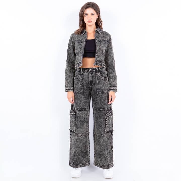 American Bazi - Wholesale Denim Jacket - Women's - OVERDYED BLEACHED CROPPED JACKETS-RJK9417