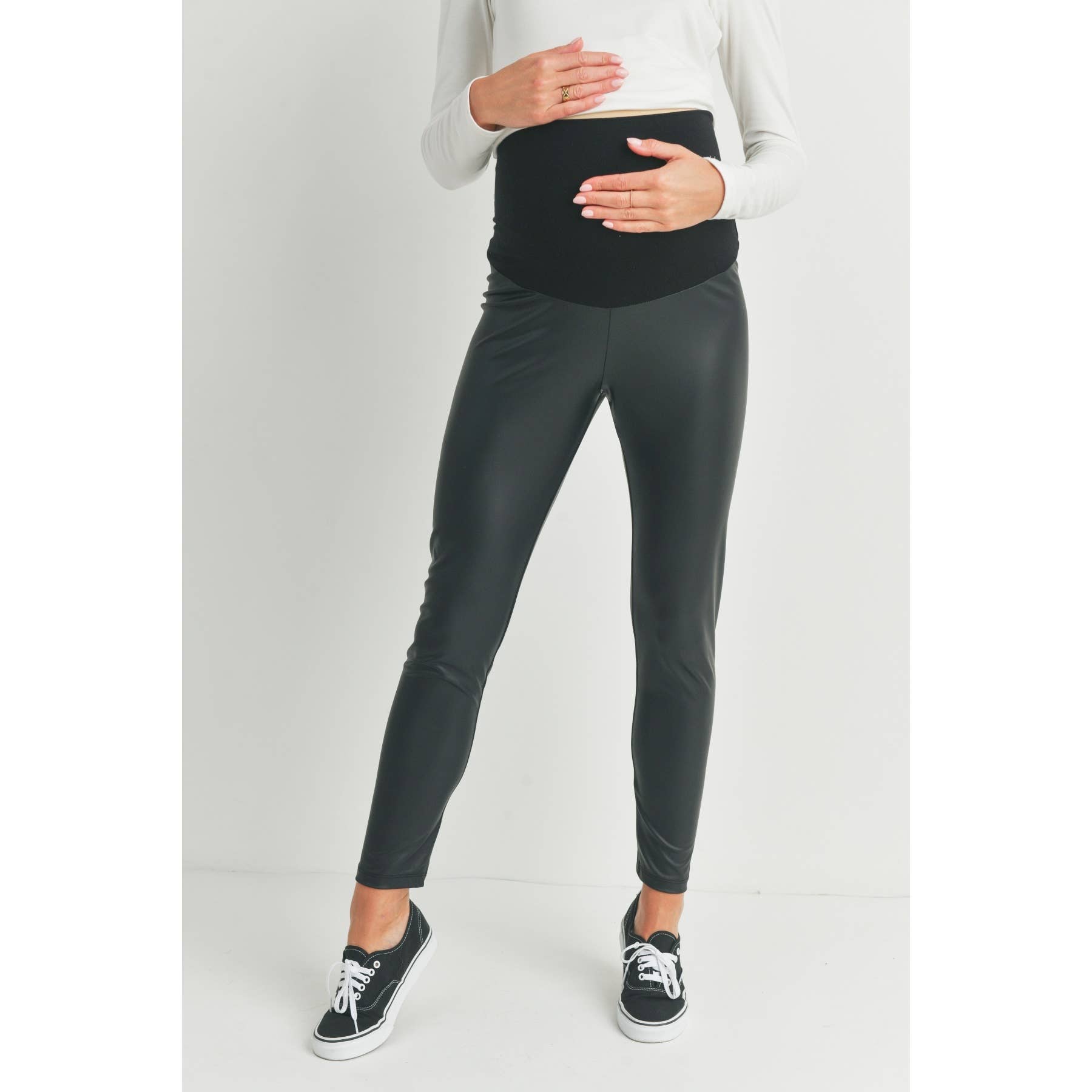 Black Faux Leather Maternity Leggings for wholesale on Faire1